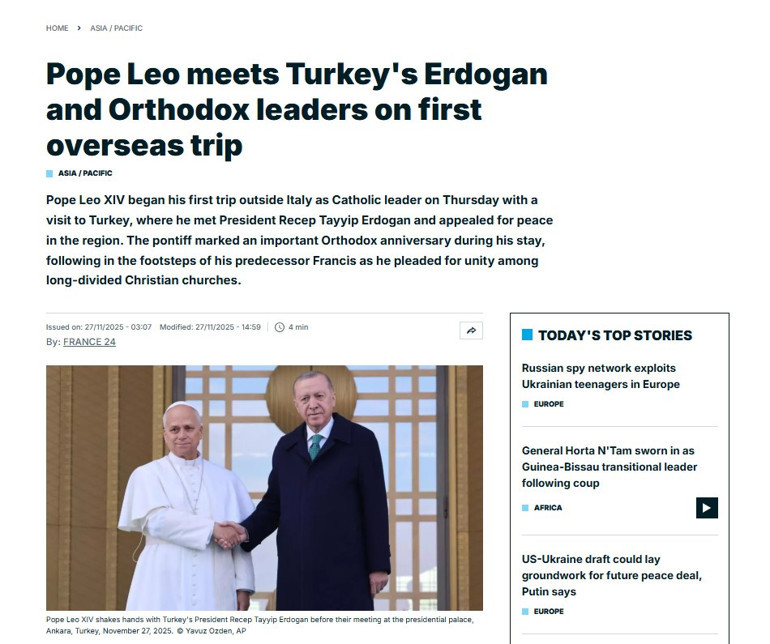 Papa Leonun Cumhurbaşkanı Erdoğana çağrısı dünya basınında: Ziyaretin stratejik anlamı ve Türkiyenin bölgesel gücü