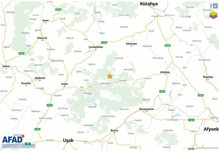Kütahyada 4.0 büyüklüğünde deprem