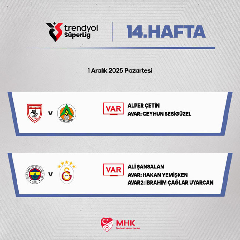 Fenerbahçe-Galatasaray derbisinin VAR hakem belli oldu