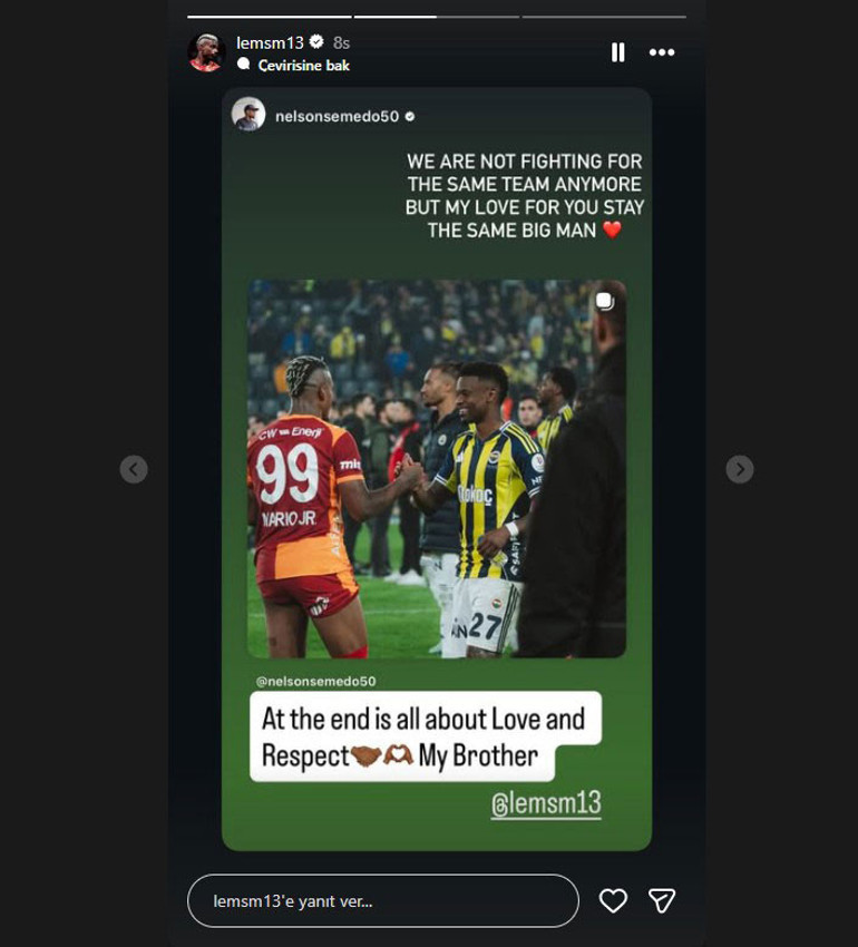 Fenerbahçeli Semedo ve Galatasaraylı Leminadan derbi sonrası dostluk mesajları