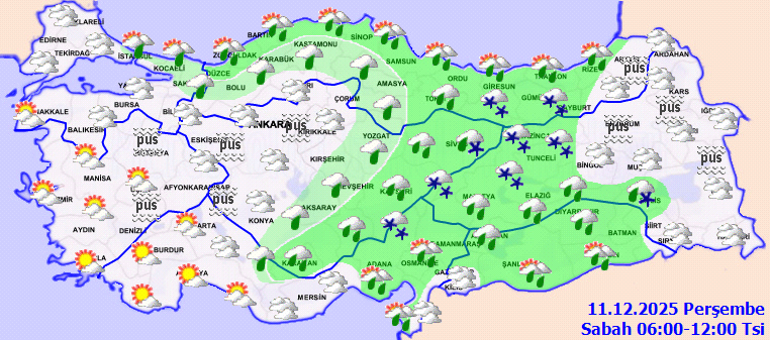 11 Aralık bölge bölge hava durumu | Meteorolojiden kar, sağanak, pus ve sis uyarısı