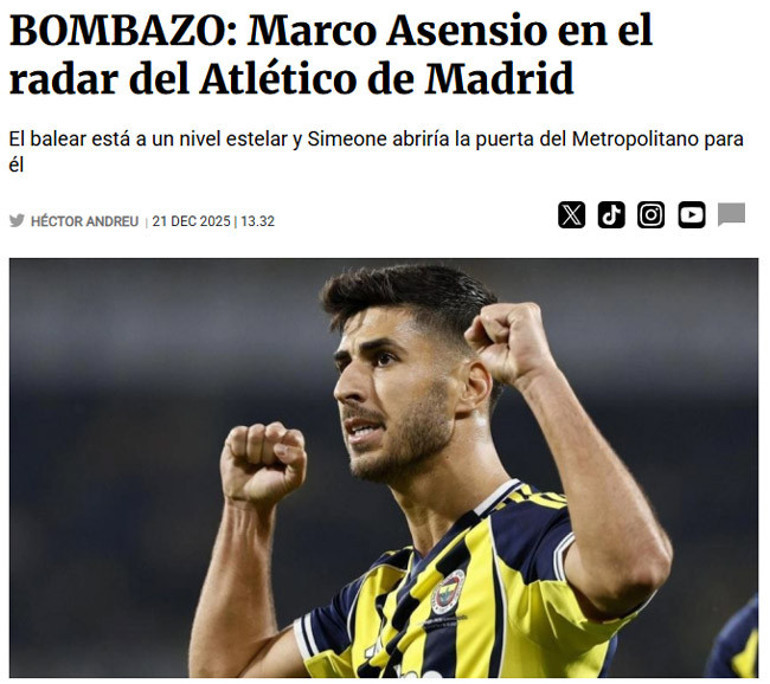 Asensio’ya İspanyol devi talip oldu Fenerbahçe’ye ocakta transfer teklifi geliyor