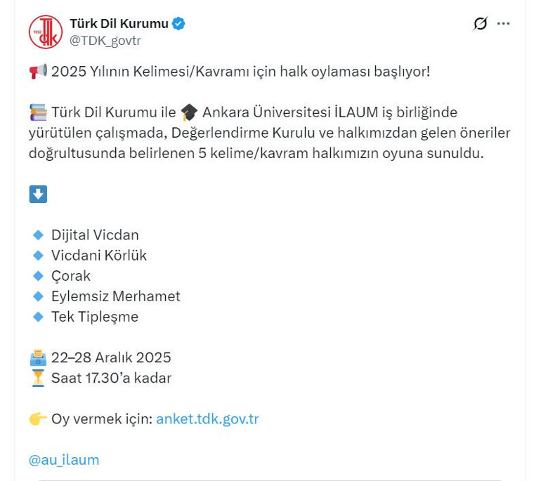  İşte oylamadaki 5 kelime