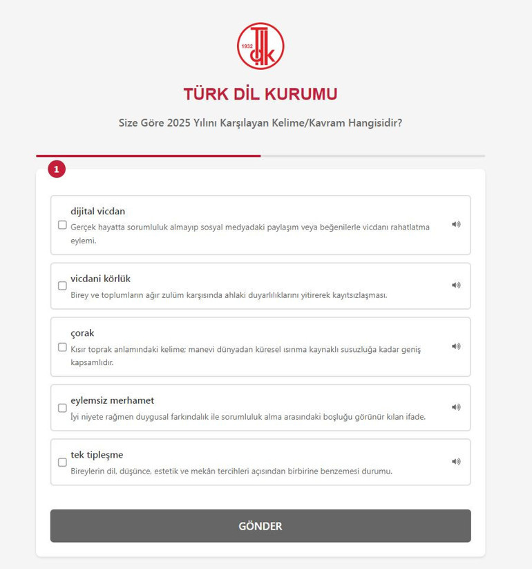  İşte oylamadaki 5 kelime