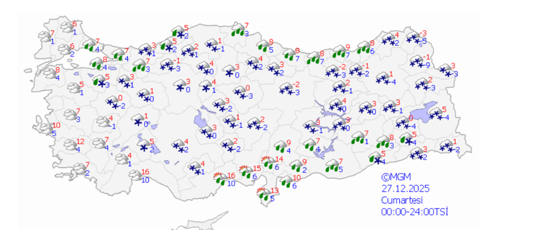 Sarı ve turuncu alarm Meteorolojiden 38 il için kuvvetli kar yağışı uyarısı