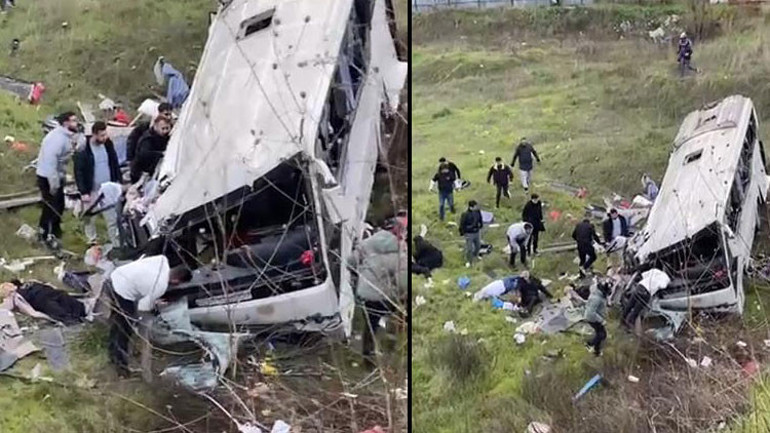 Son dakika... Esenyurtta feci kaza Otobüs şarampole yuvarlandı: Ölü ve yaralılar var
