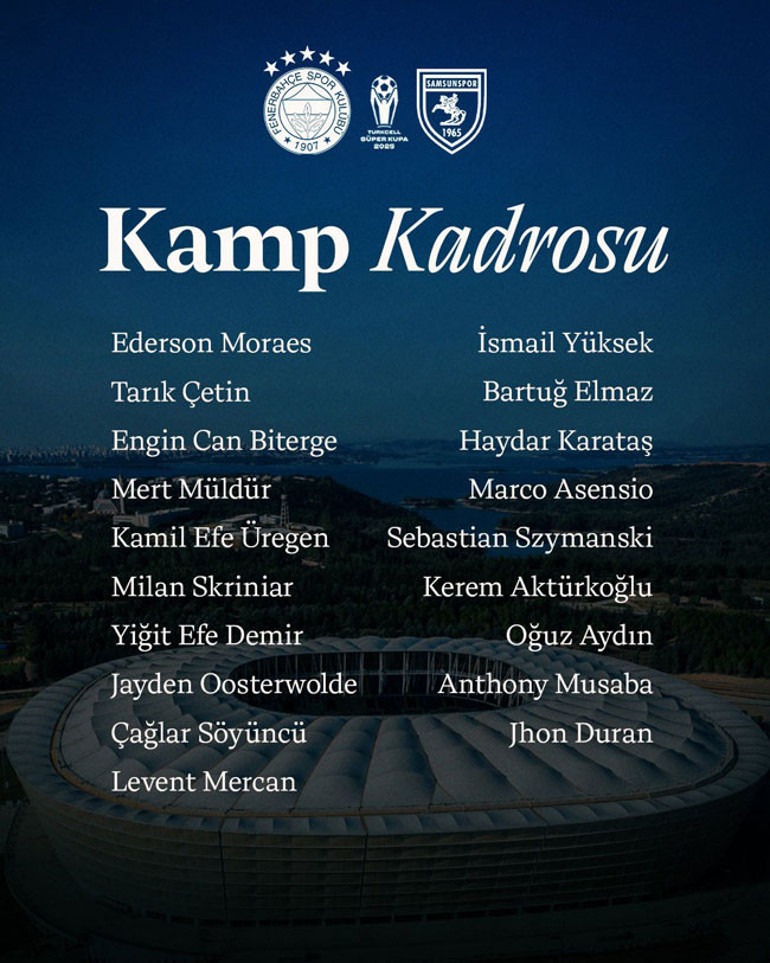 Fenerbahçenin Samsunspor maçı kamp kadrosu açıklandı Yeni transfer listede