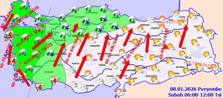 Bugün (8 Ocak Perşembe) hava nasıl olacak İstanbula kar yağacak mı Meteoroloji hava durumu tahminlerini il il yayınladı Son dakika kar ve yağmur uyarısı
