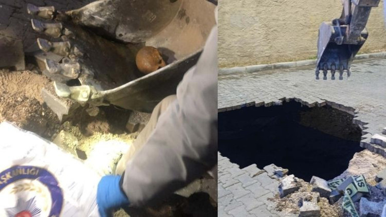 Yağmur sonrası tüyler ürperten olay… Çöken yoldan insan kafatası ve kemikleri çıktı