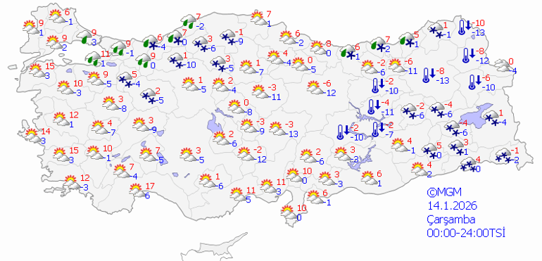Bugün (14 Ocak) hava nasıl olacak İstanbulda kar yağacak mı Son dakika hava durumu tahminleri: Meteorolojiden 6 ile kuvvetli kar uyarısı