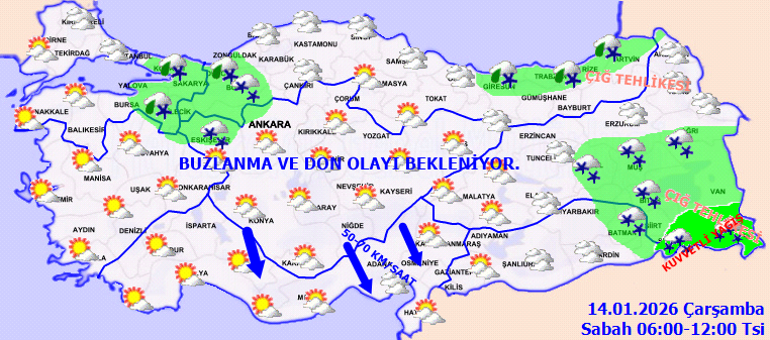 Bugün (14 Ocak) hava nasıl olacak İstanbulda kar yağacak mı Son dakika hava durumu tahminleri: Meteorolojiden 6 ile kuvvetli kar uyarısı