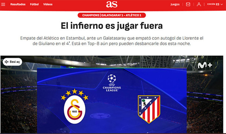 İspanya, Atletico Madridin Galatasaray maçını konuşuyor Cehennemde mucizevi 1 puan Simeonenin hesapları tutmuyor