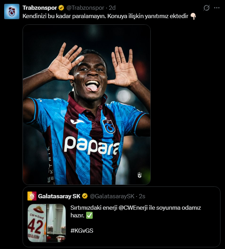 Trabzonspordan Galatasaraya flaş Oulai göndermesi