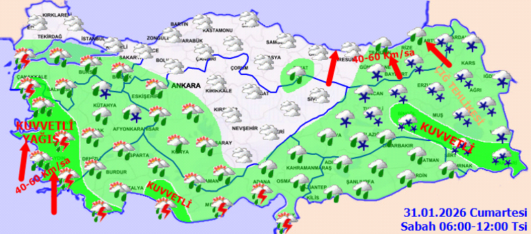 Meteorolojiden 18 il için sarı kodlu uyarı Kar yağışı, kuvvetli sağanak ve fırtına alarmı... Sel, su baskını, buzlanma ve çığ riskine dikkat