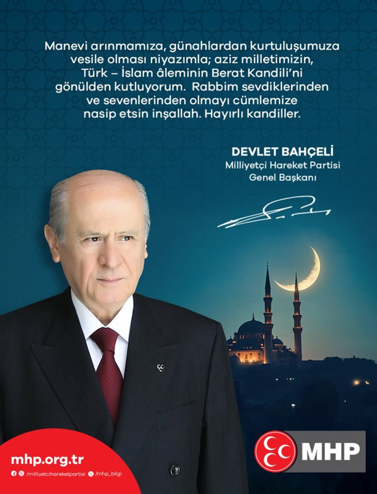 MHP lideri Bahçeliden Berat Kandili mesajı