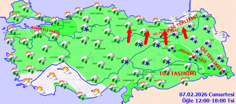 SON DAKİKA HAVA DURUMU TAHMİNLERİ İL İL | Hafta sonu için sağanak uyarısı Bugün (7 Şubat) hava nasıl olacak İstanbula yağmur ve kar yağacak mı