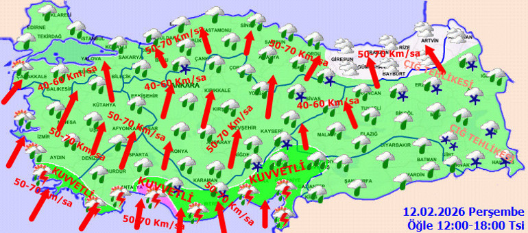  Çok kuvvetli sağanak ve fırtına bekleniyor Sel, rüzgar, hortum, tipi, heyelan, kar uyarısı...