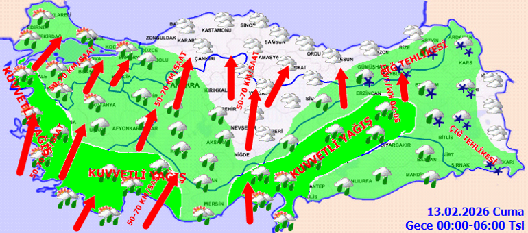 SON DAKİKA GÜNÜN HAVA DURUMU TAHMİNLERİ İL İL | Bugün (13 Şubat) hava nasıl olacak Hafta sonu İstanbulda kar ve yağmur var mı Meteorolojiden 15 ile kuvvetli yağış uyarısı