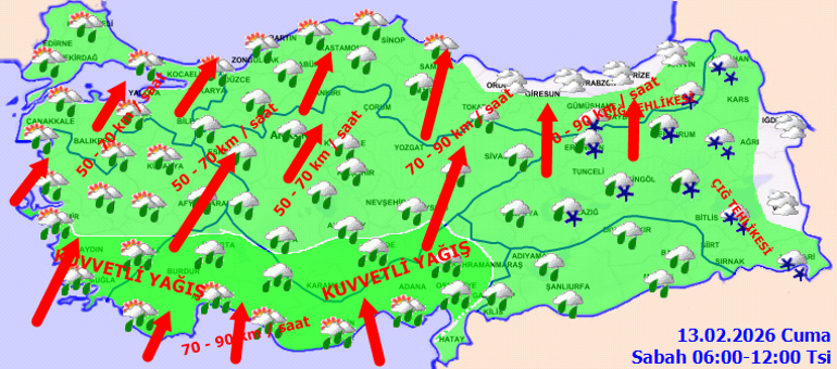 SON DAKİKA GÜNÜN HAVA DURUMU TAHMİNLERİ İL İL | Bugün (13 Şubat) hava nasıl olacak Hafta sonu İstanbulda kar ve yağmur var mı Meteorolojiden 15 ile kuvvetli yağış uyarısı