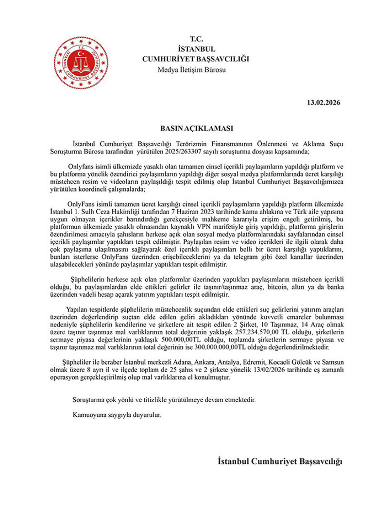 Onlyfans operasyonu: Müstehcenlikten elde ettikleri parayı aklayan 25 kişiye operasyon Gözaltı kararı verilen isimler belli oldu