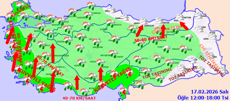 SON DAKİKA HAVA DURUMU TAHMİNLERİ İL İL | Yarın (17 Şubat) hava nasıl olacak Salı günü İstanbulda yağmur var mı Meteorolojiden çok sayıda ile kuvvetli sağanak uyarısı
