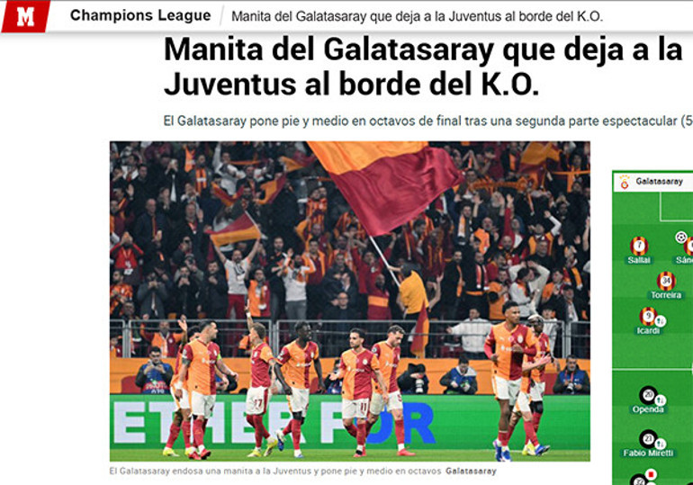Galatasarayın Juventus zaferi İtalyan ve Avrupa basınında: Juventus, İstanbuldan kemikleri kırılarak döndü , Türkiyede kara gece