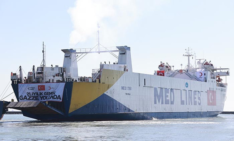 Türk Kızılayın Gazze için hazırladığı 21. İyilik Gemisi Mersin Limanından uğurlandı