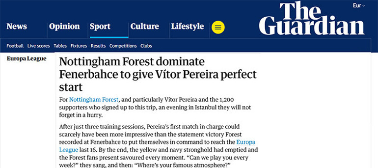 Fenerbahçenin Nottingham Forest yenilgisi İngilterede manşetlerde: Her hafta sizinle oynayabilir miyiz , Fenerbahçe daha ağır bir yenilgiden kurtulduğu için şanslı