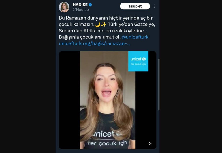 UNICEF videosu tepkilere yol açmıştı Hadiseden açıklama geldi: Bana bir metin iletildi, video çekmem istendi