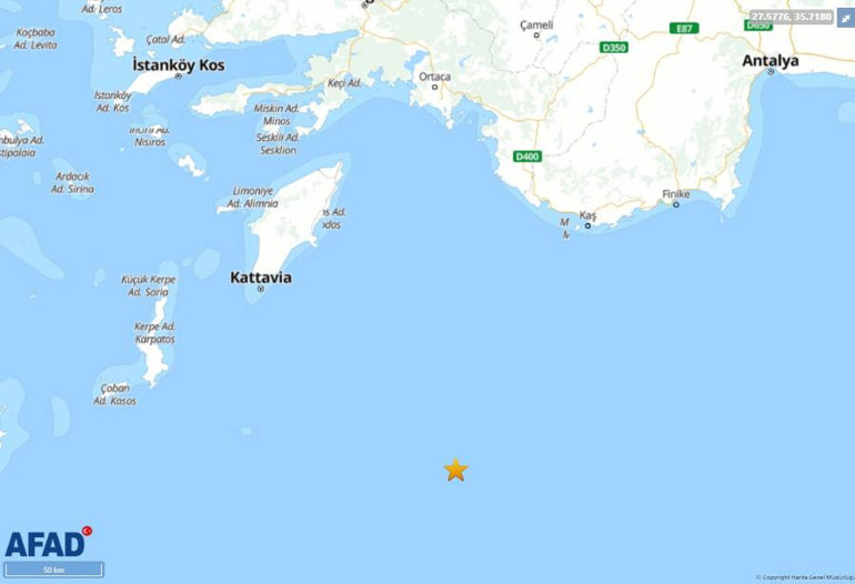 Akdenizde 4.0 büyüklüğünde deprem