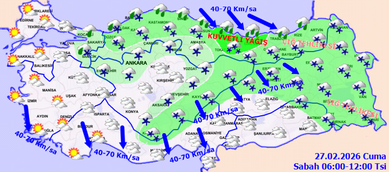 Bugün (27 Şubat Cuma) hava nasıl olacak, İstanbulda kar ya da yağmur var mı Meteorolojiden karla karışık yağmur ve sağanak uyarısı İşte il il hava durumu tahminleri