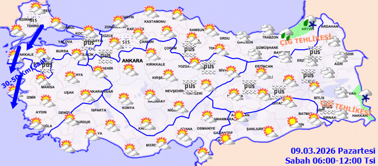 SON DAKİKA HAVA DURUMU TAHMİNLERİ İL İL | Bugün (9 Mart) hava nasıl olacak Yeni haftada yağmur ve kar var mı Meteorolojiden 3 ile kar yağışı uyarısı