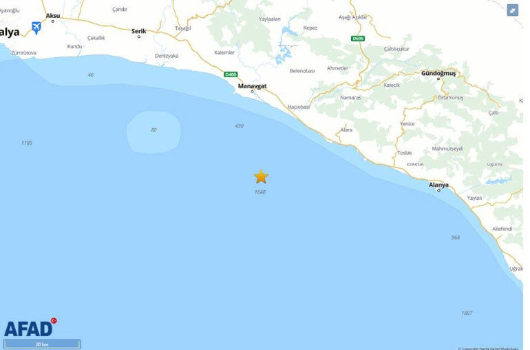 Antalya Körfezinde 4.1 büyüklüğünde deprem