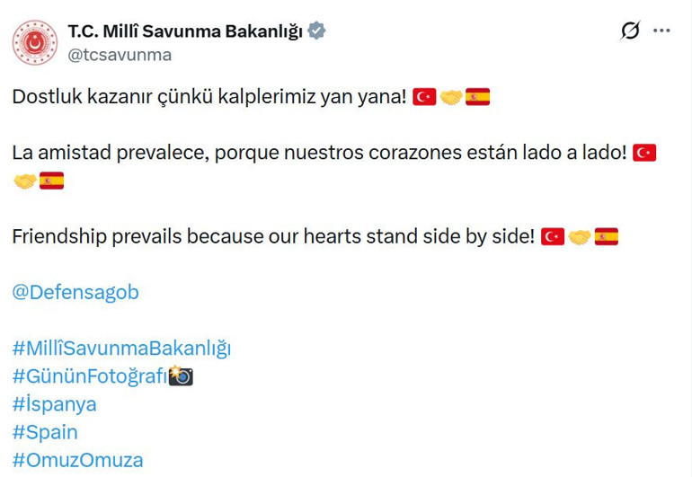 MSB, Türk ve İspanya askerinin fotoğrafını bu ifadelerle paylaştı