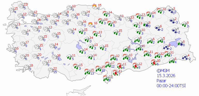 Son dakika hava durumu tahminleri il il yayınlandı | Bugün (15 Mart) hava nasıl olacak İstanbulda yağmur yağacak mı Meteorolojiden 5 ile kuvvetli sağanak ve kar yağışı uyarısı