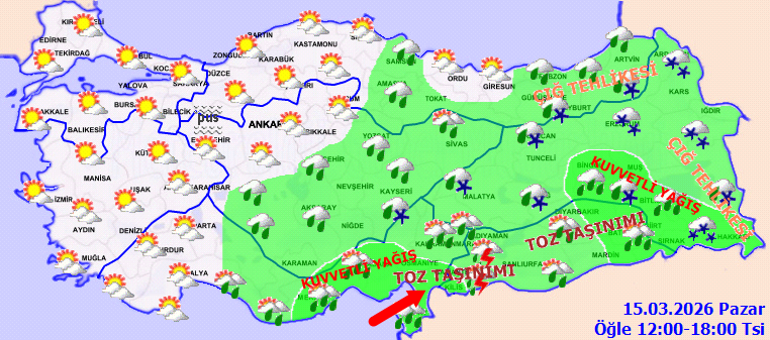 Son dakika hava durumu tahminleri il il yayınlandı | Bugün (15 Mart) hava nasıl olacak İstanbulda yağmur yağacak mı Meteorolojiden 5 ile kuvvetli sağanak ve kar yağışı uyarısı