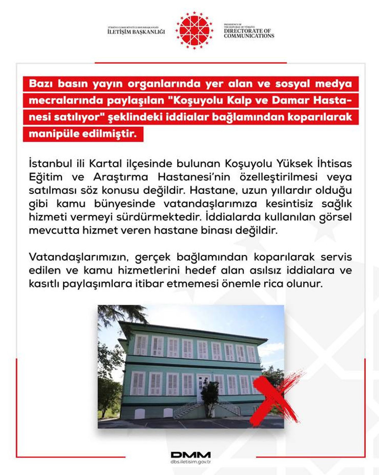 İstanbuldaki hastaneyle ilgili satılıyor iddiasına DMMden yalanlama