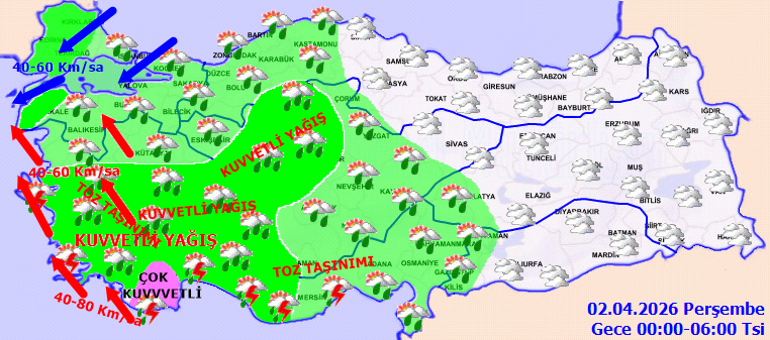 Günün Son dakika hava durumu tahminleri il il | Bugün (2 Nisan) hava nasıl olacak İstanbulda yağmur yağacak mı Meteorolojiden kar, sağanak yağış ve toz taşınımı uyarısı