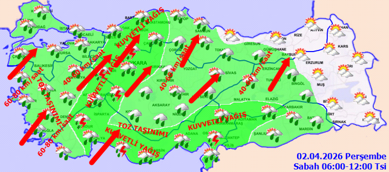 Günün Son dakika hava durumu tahminleri il il | Bugün (2 Nisan) hava nasıl olacak İstanbulda yağmur yağacak mı Meteorolojiden kar, sağanak yağış ve toz taşınımı uyarısı