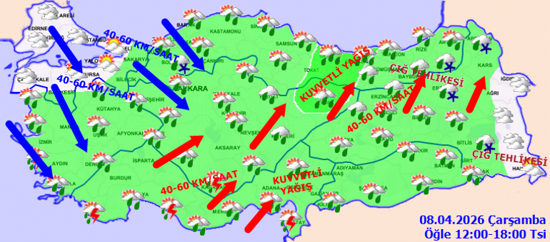 SON DAKİKA KAR VE YAĞMUR UYARISI | Bugün (8 Nisan 2026) hava nasıl olacak İstanbulda yağmur var mı Hava durumu tahminleri il il yayınlandı Meteoroloji duyurdu: Kuvvetli olacak