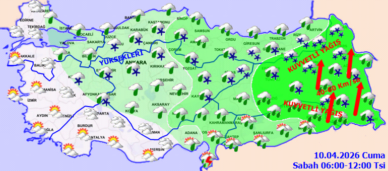 Bugün (10 Nisan) hava nasıl olacak Bugün İstanbulda yağmur var mı Meteoroloji hava durumu tahminleri il il yayınlandı Son dakika kar ve sağanak uyarısı...