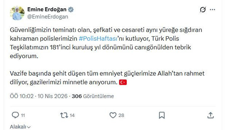Emine Erdoğandan Polis Haftası mesajı