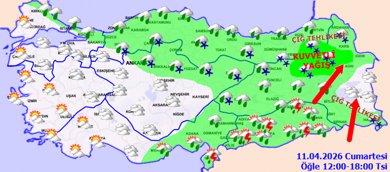 Meteorolojiden 14 il için sarı kodlu uyarı Kuvvetli yağış, kar, fırtına ve çığ tehlikesine dikkat