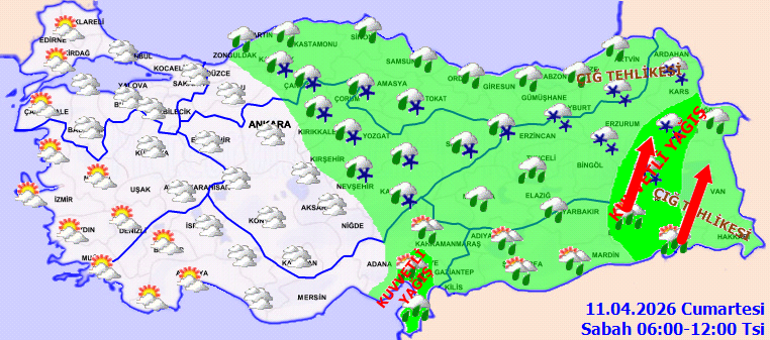 Meteorolojiden 14 il için sarı kodlu uyarı Kuvvetli yağış, kar, fırtına ve çığ tehlikesine dikkat