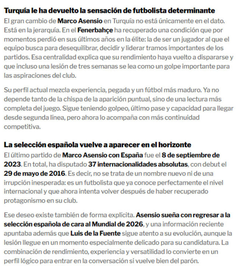 Fenerbahçeli Asensioya İspanyadan müjde De la Fuente peşinde