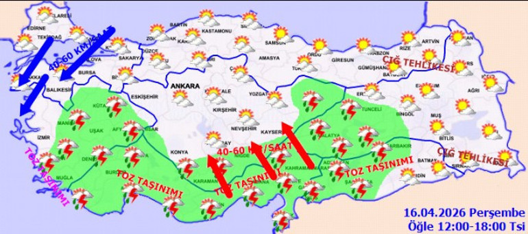  Kuvvetli yağış, rüzgar ve toz taşınımı...