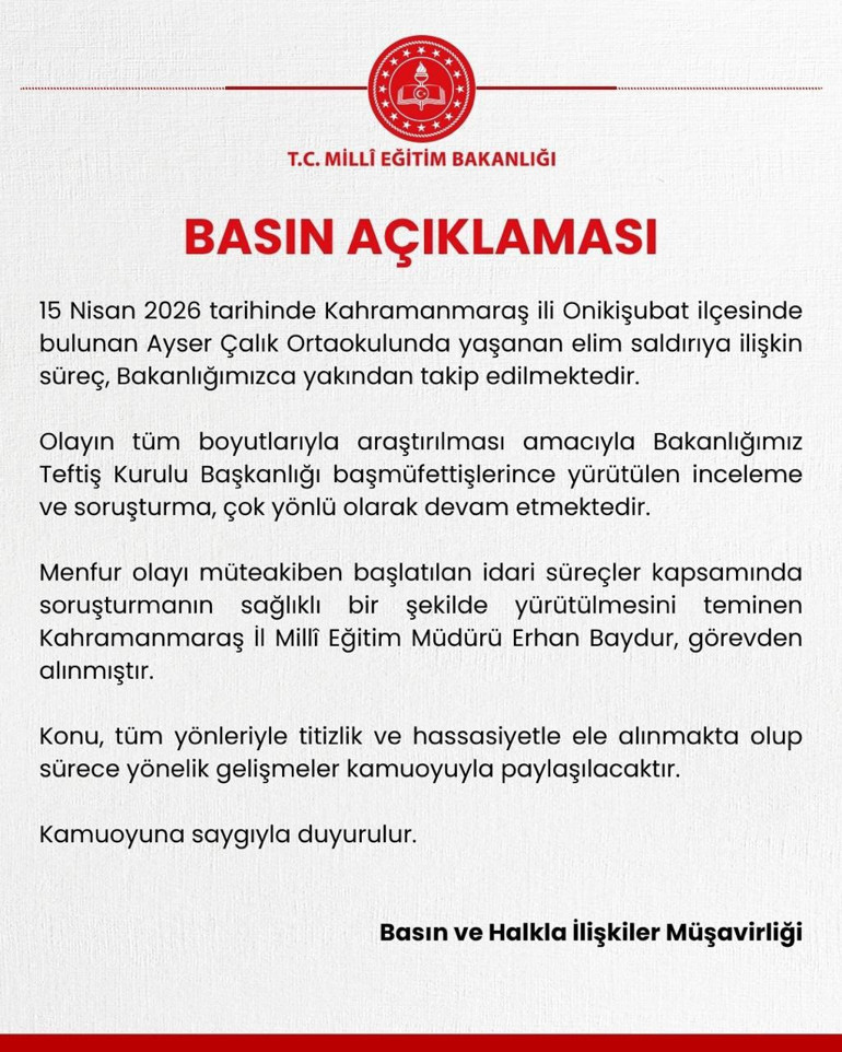  Okul saldırısı sonrası İl Milli Eğitim Müdürü görevinden alındı