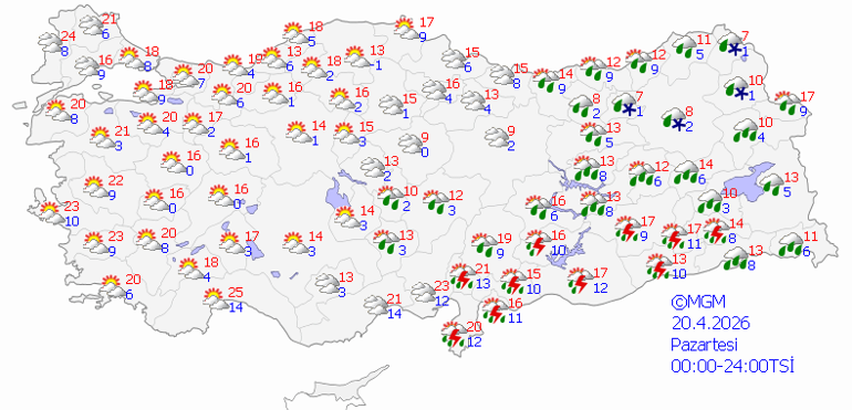 Son dakika hava durumu tahminleri 20 Nisan 2026 | Bugün hava nasıl olacak Yeni haftada yağmur yağacak Meteorolojiden 6 ile sağanak uyarısı