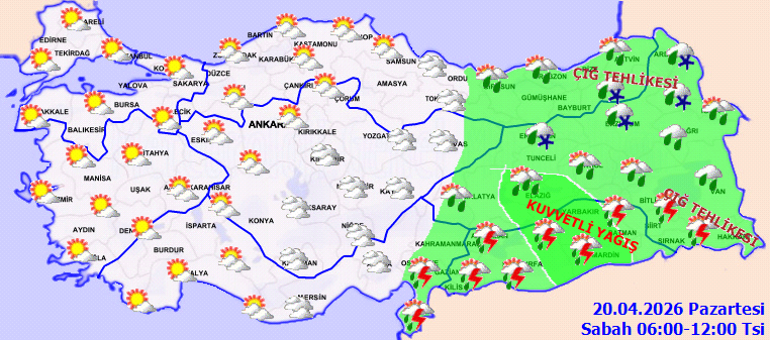 Son dakika hava durumu tahminleri 20 Nisan 2026 | Bugün hava nasıl olacak Yeni haftada yağmur yağacak Meteorolojiden 6 ile sağanak uyarısı