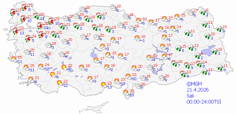 SON DAKİKA SAĞANAK UYARISI - GÜNÜN HAVA RAPORU | Bugün (21 Nisan) hava nasıl olacak İstanbulda yağmur yağacak mı Sıcaklıklar yeniden düşüyor... Meteoroloji hava durumu tahminleri il il yayınlandı